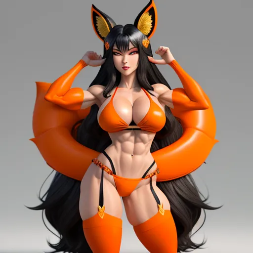 4k ultra hd photo converter - a woman in a bikini and orange outfit with horns on her head and a large orange ring around her neck, by theCHAMBA